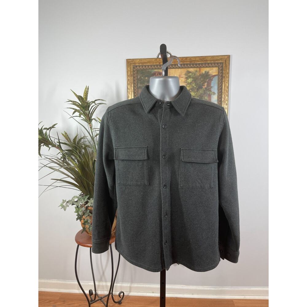 Banana Republic Shacket Mens 8 Grey Long Sleeve Chest Pocket Cabin Core Workwear